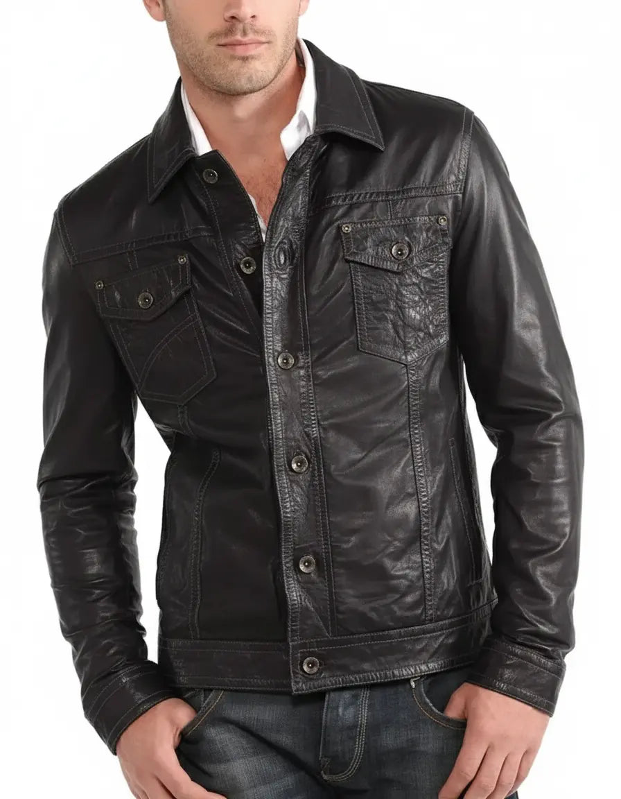Men's High Glamor Leather Jacket Stylish Motorcycle Biker Coat