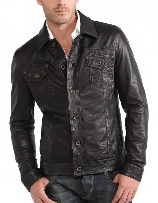 Men's High Glamor Leather Jacket Stylish Motorcycle Biker Coat
