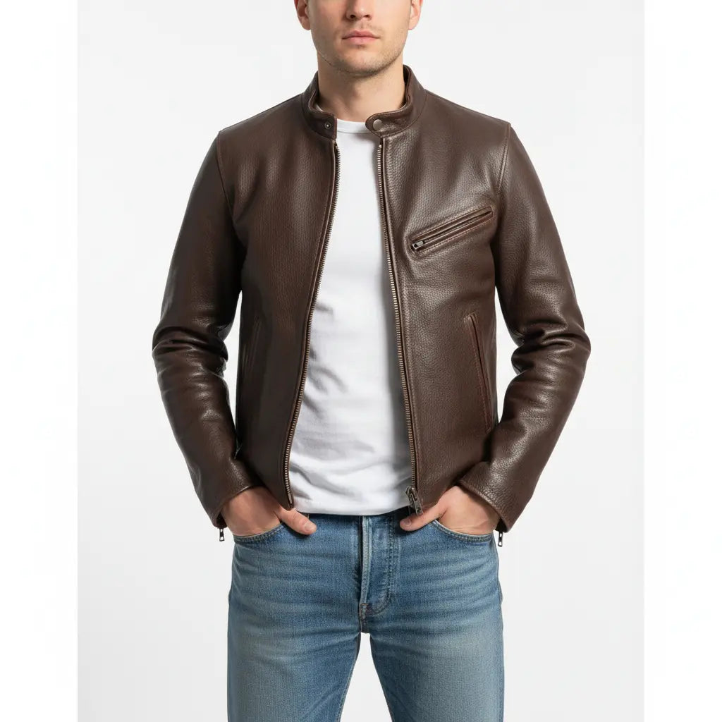 Men’s Black Cowhide Leather Luxury Vintage Distressed Motorcycle Biker Jacket