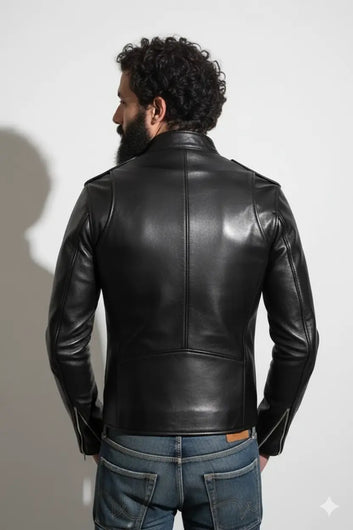 Men’s Black Cowhide Leather Luxury Tanned Cafe Racer Motorcycle slim Fit Jacket