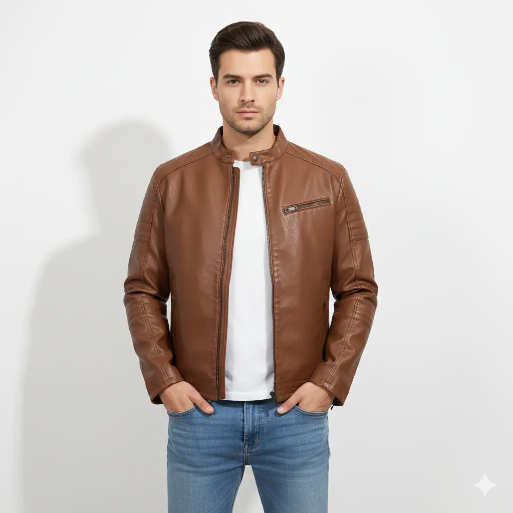 Trendy Retro Biker Leather Jacket for Men – Korean Slim Fit, Perfect for Winter