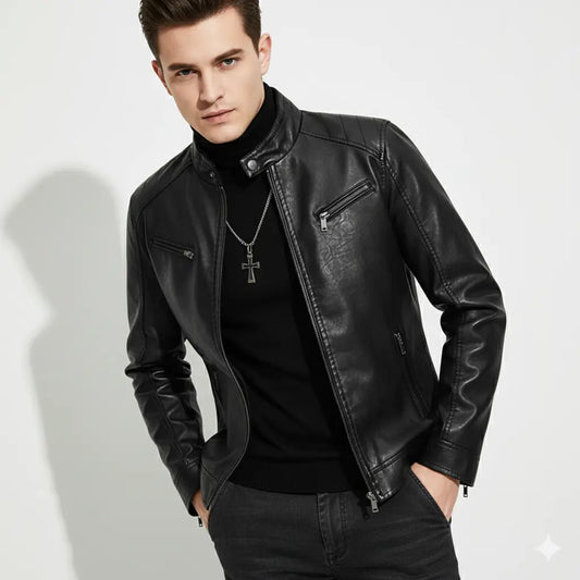 Men’s Leather Biker Jacket – Classic Slim Fit Motorcycle Coat, Durable & Stylish