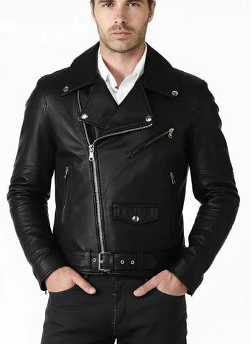 Men's Cafe Racer Biker Genuine Leather Jacket Motorcycle Brando Black Leather