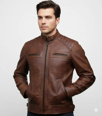 Men's Leather Jacket Genuine Sheep Skin Café racer Style Biker Black & Brown