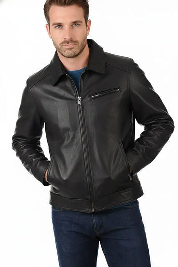 Men's Leather Jacket Cafe Racer Biker Black Motocycle Real Sheepskin Leather