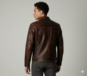 Men's Biker Cafe Racer Vintage Motorcycle Distressed Brown Leather Jacket