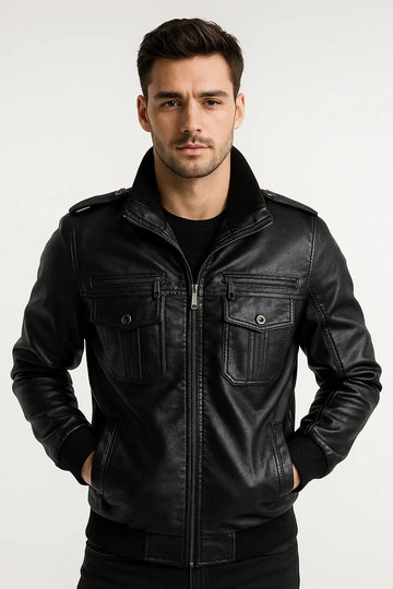 Cafe Racer Retro Men's Real Leather Jacket Motorcycle Biker Black Sheepskin Soft