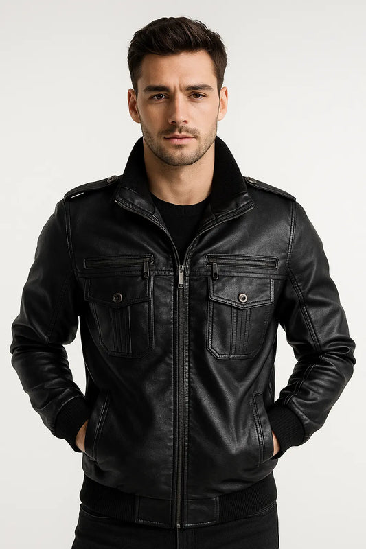 Cafe Racer Retro Men's Real Leather Jacket Motorcycle Biker Black Sheepskin Soft