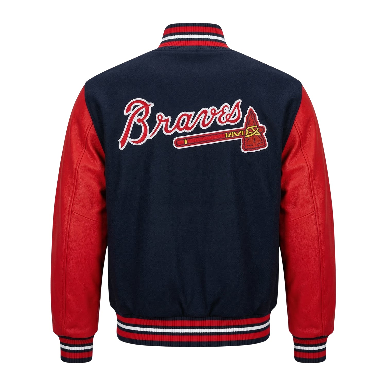 MLB Men's Atlanta Braves Navy & Red Varsity Jacket (Back)