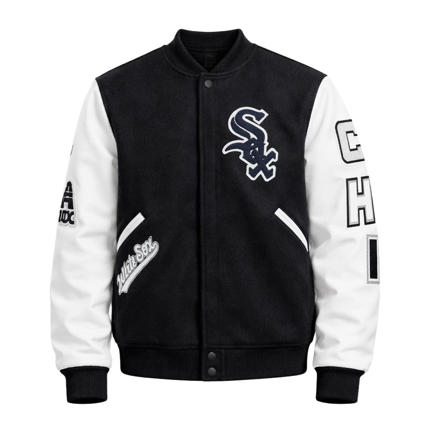MLB Men's Chicago White Sox Black & White Wool Premium Varsity Jacket