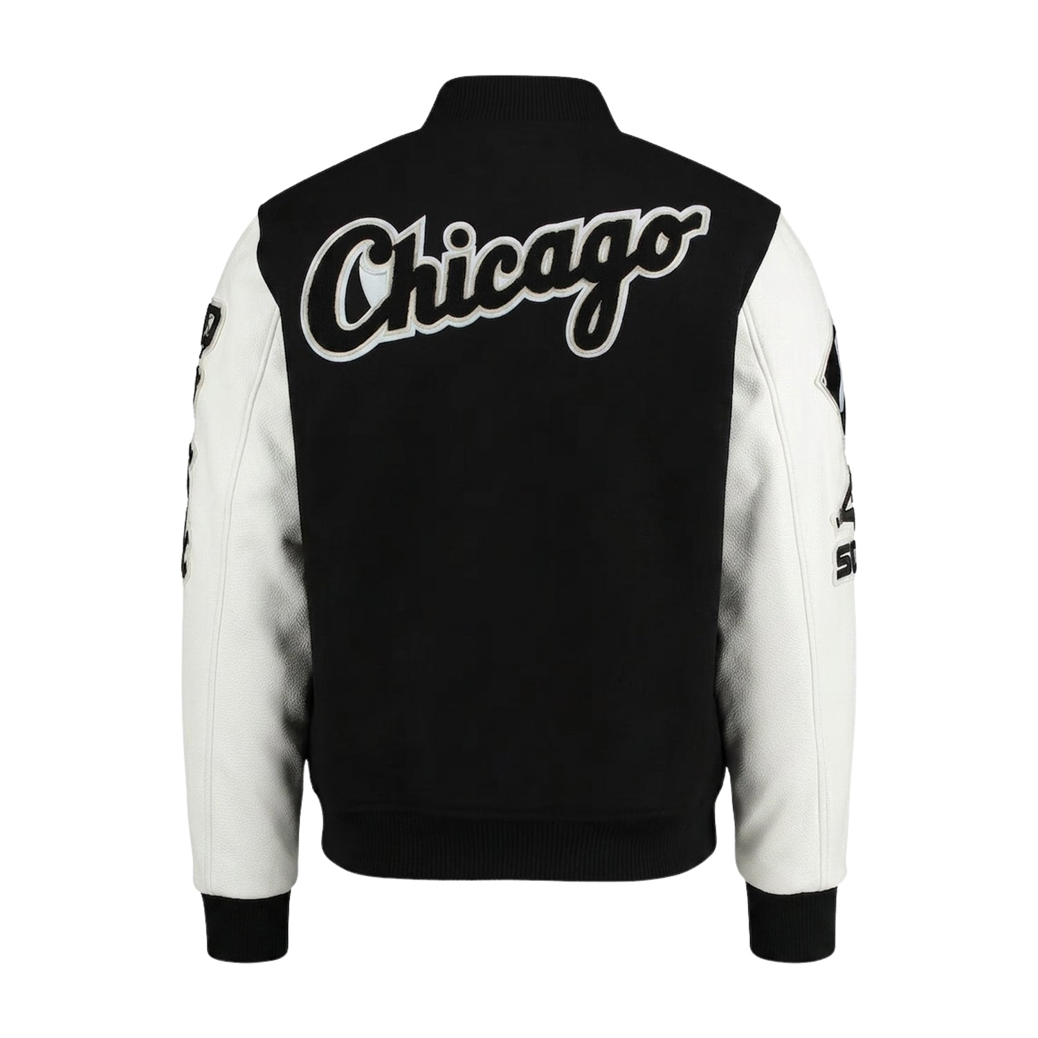 MLB Men's Chicago White Sox Black & White Wool Premium Varsity Jacket (Back)