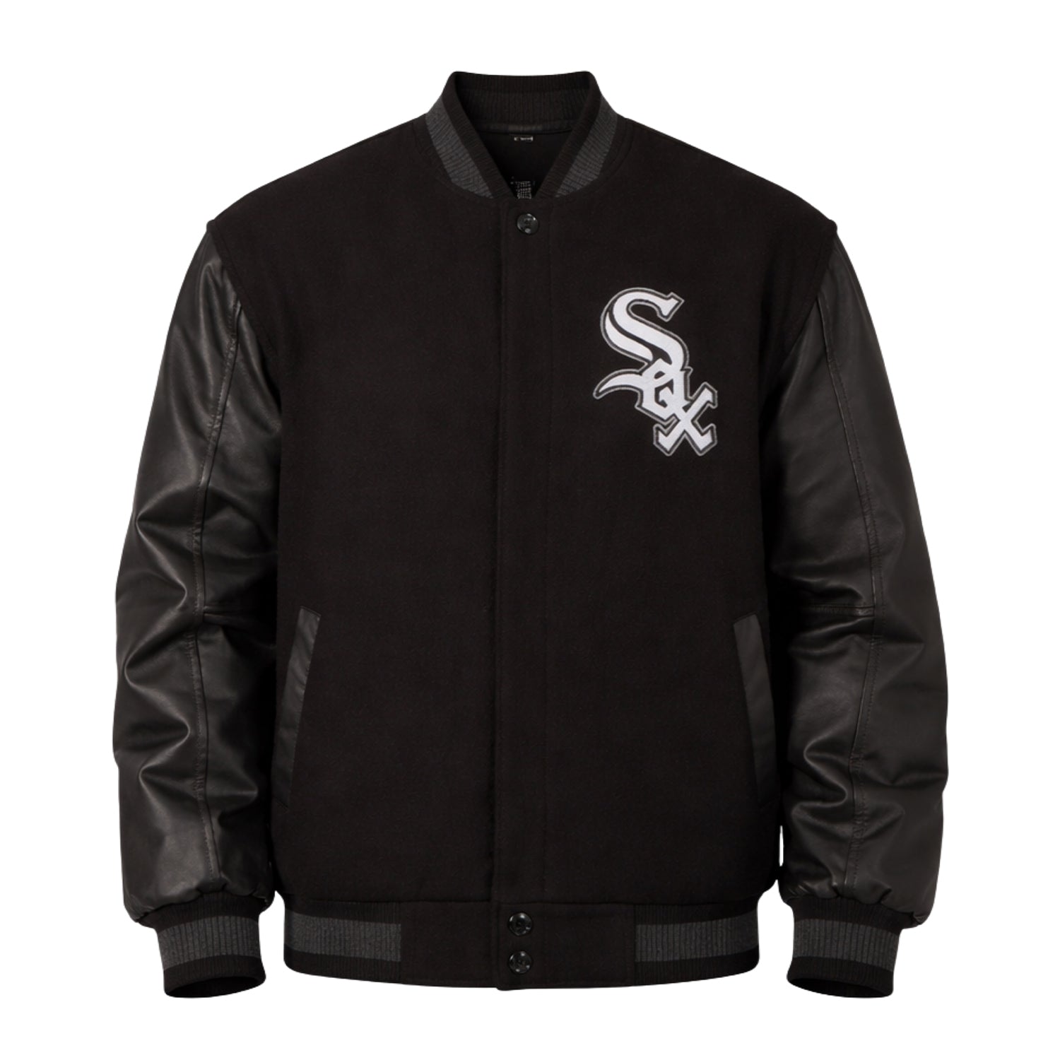 MLB Men's Chicago White Sox Black wool & leather Varsity Jacket