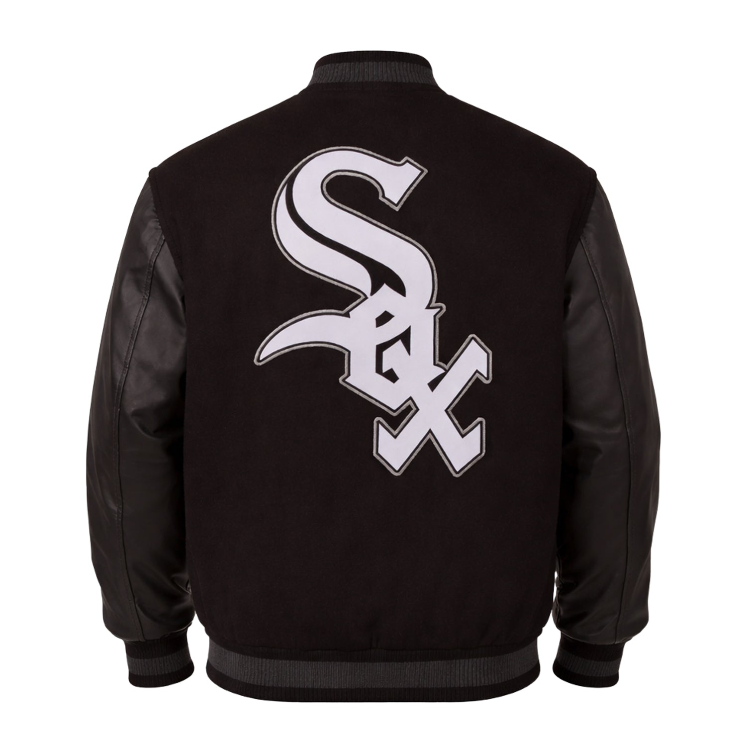 MLB Men's Chicago White Sox Black wool & leather Varsity Jacket (Back)