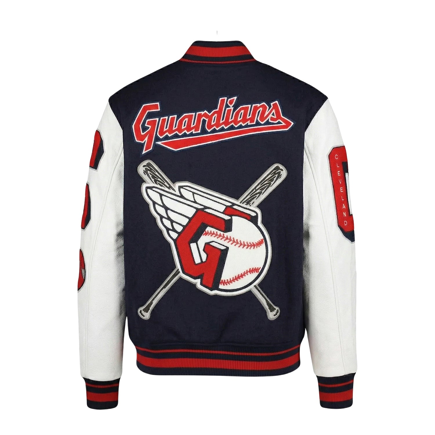 MLB Men's Cleveland Guardians Navy & White Varsity Jacket (Back)