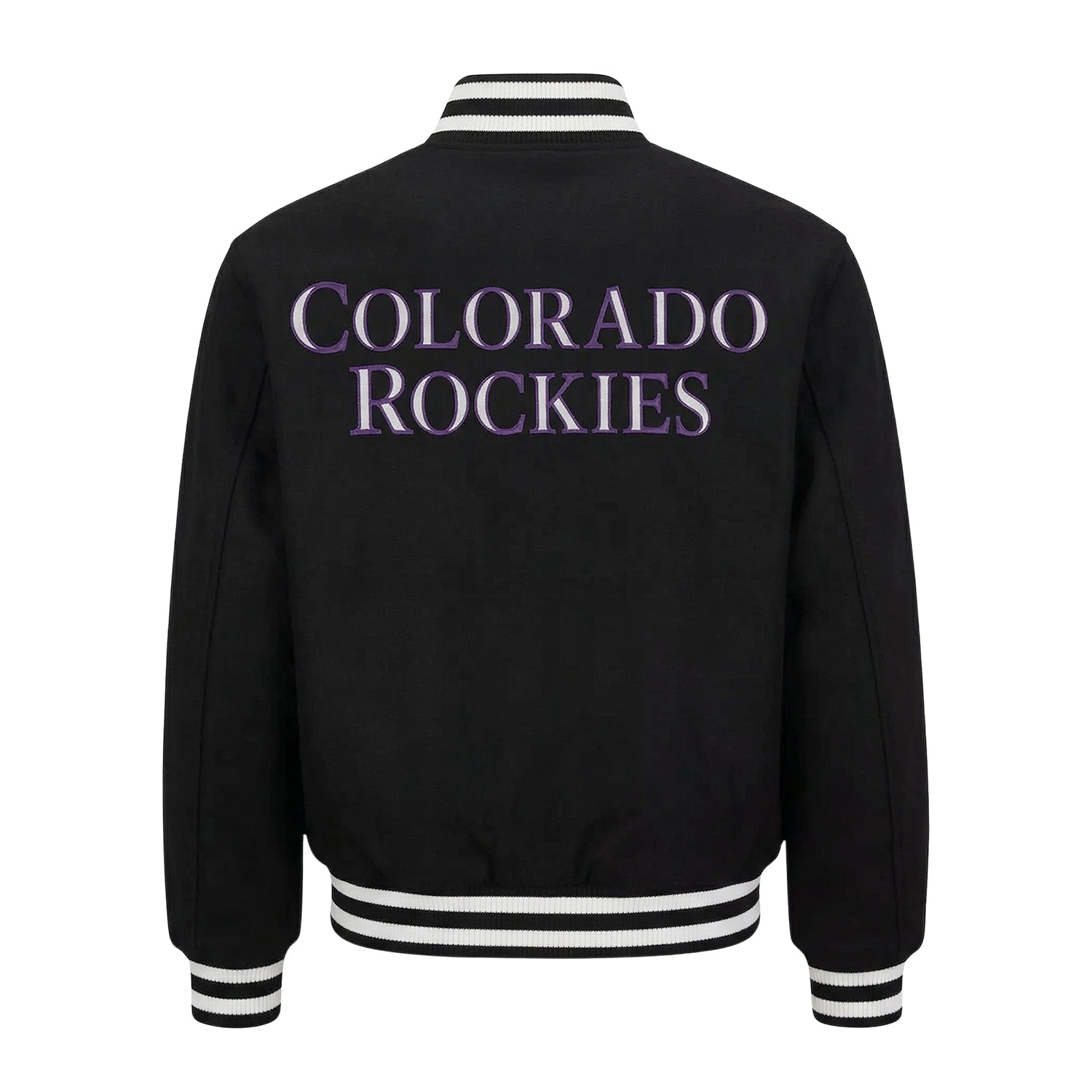 MLB Men's Colorado Rockies Black Wool Varsity Jacket (Back)