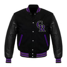 MLB Men's Colorado Rockies Black Wool & Leather Varsity Jacket
