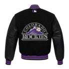 MLB Men's Colorado Rockies Black Wool & Leather Varsity Jacket (Back)