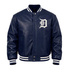 MLB Men's Detroit Tigers Navy Leather Varsity Jacket