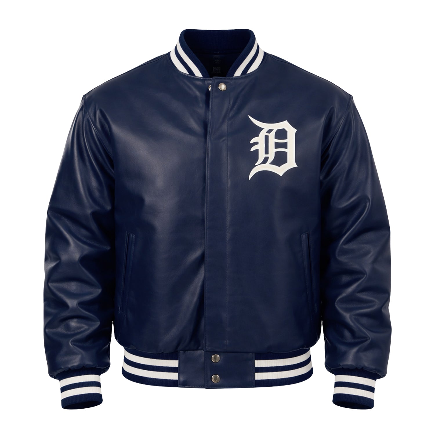 MLB Men's Detroit Tigers Navy Leather Varsity Jacket