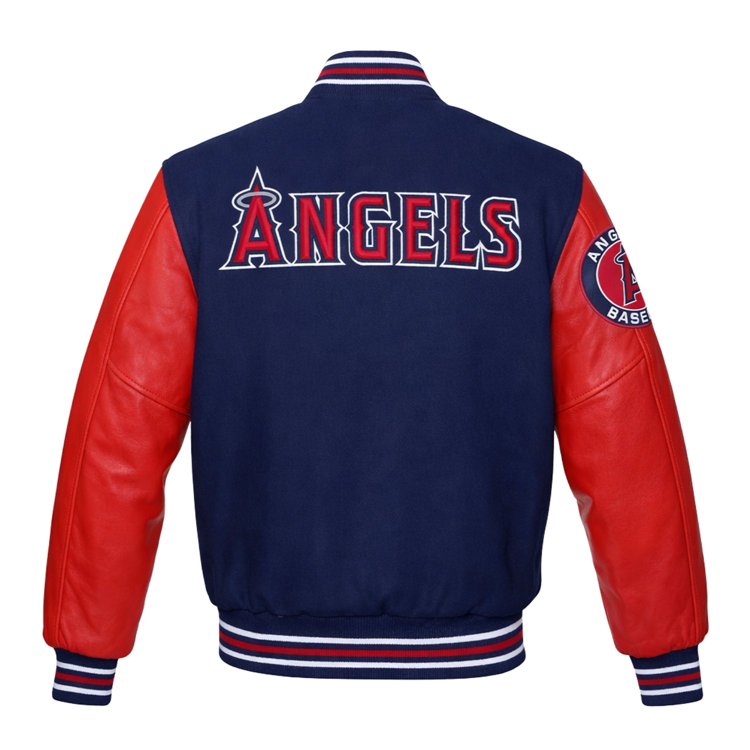 MLB Men's Los Angeles Angels Blue and Red Varsity Jacket (Back)