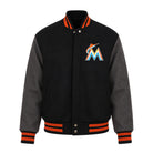 MLB Men's Miami Marlins Black and Grey Varsity Jacket