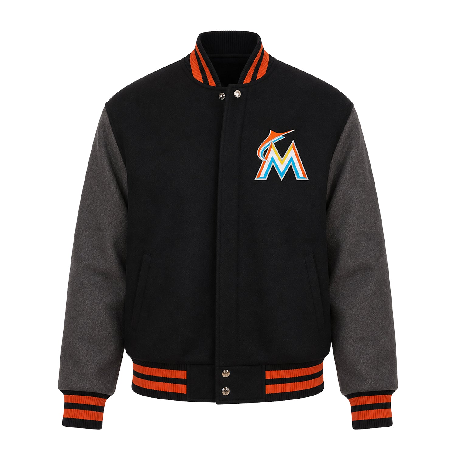MLB Men's Miami Marlins Black and Grey Varsity Jacket