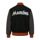 MLB Men's Miami Marlins Black and Grey Varsity Jacket (Back)