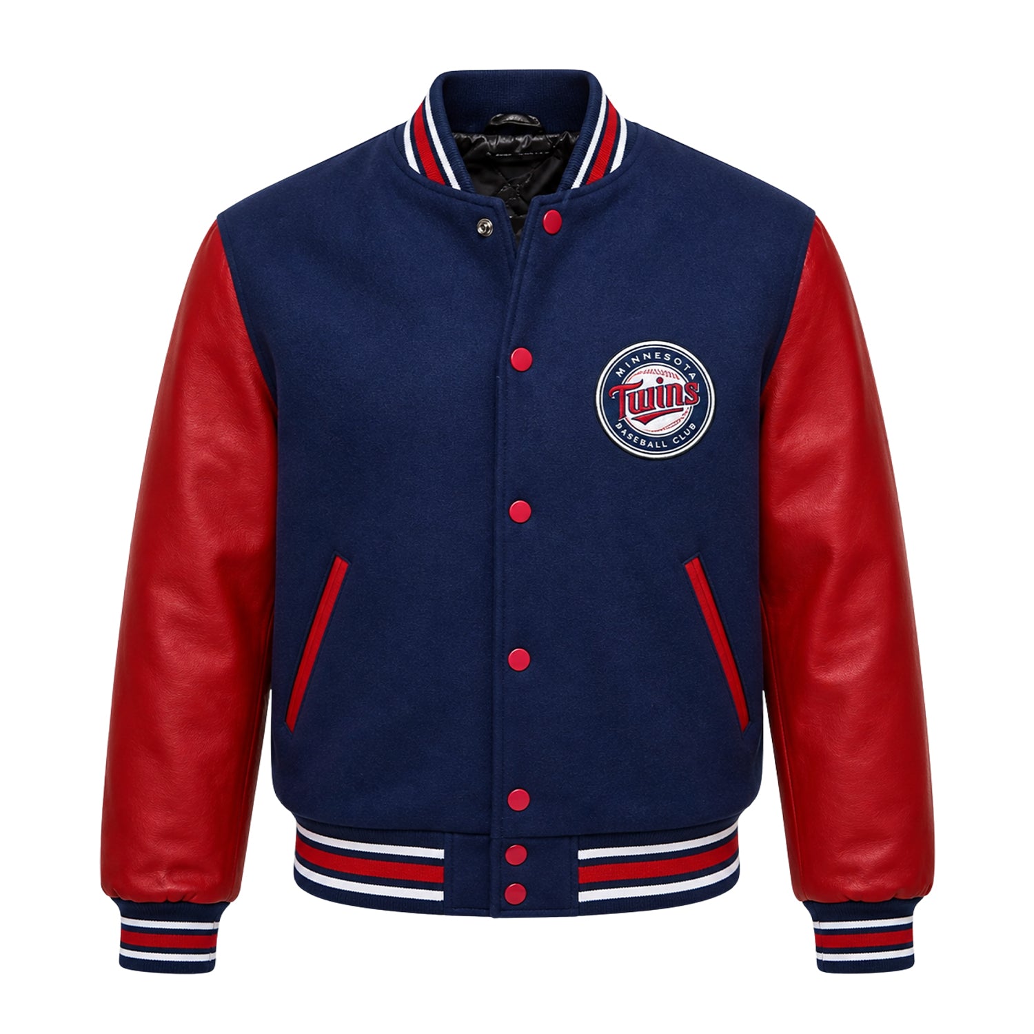 MLB Men's Minnesota Twins Navy with Red Sleeves Varsity Jacket