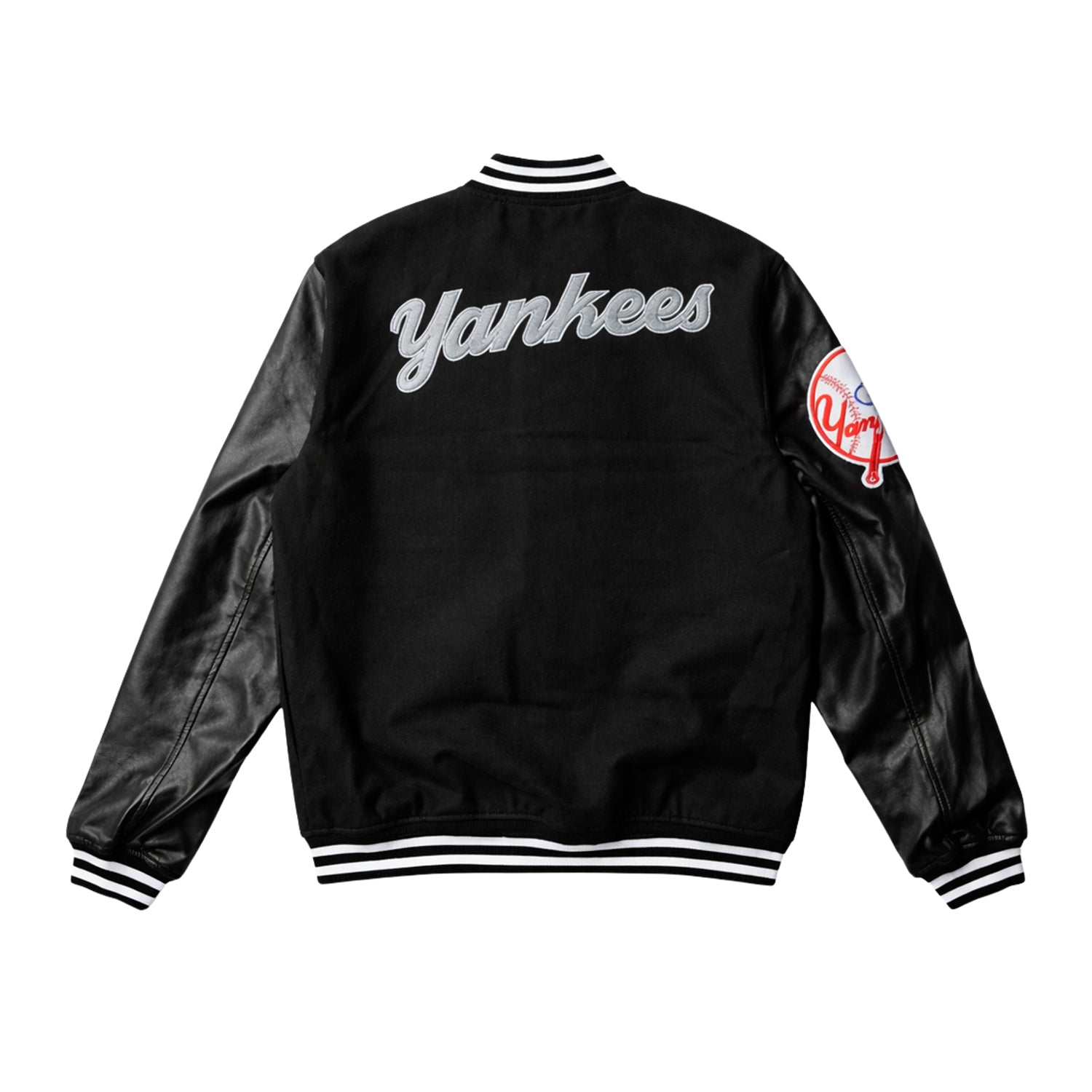 MLB Men's New York Yankees Black Wool Premium Varsity Jacket (Back)