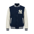 MLB Men's New York Yankees Navy Blue Wool & White Leather Varsity Jacket