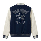 MLB Men's New York Yankees Navy Blue Wool & White Leather Varsity Jacket (Back)