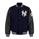 MLB Men's New York Yankees Navy Wool with Black Leather Sleeves Varsity Jacket