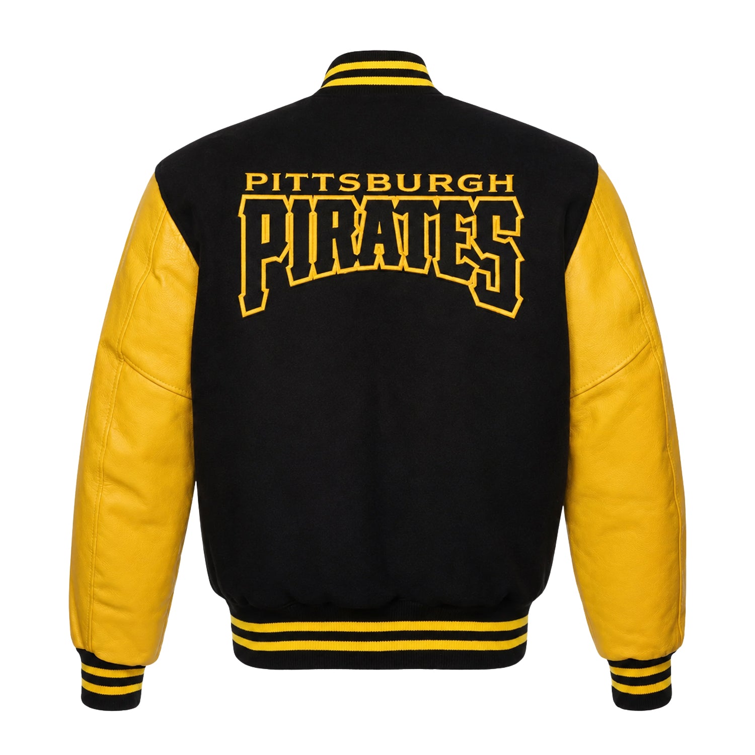 MLB Men's Pittsburgh Pirates Yellow and Black Varsity Jacket (Back)