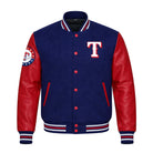 MLB Men's Texas Rangers Navy with Red Leather Sleeves Varsity Jacket