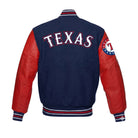 MLB Men's Texas Rangers Navy with Red Leather Sleeves Varsity Jacket (Back)