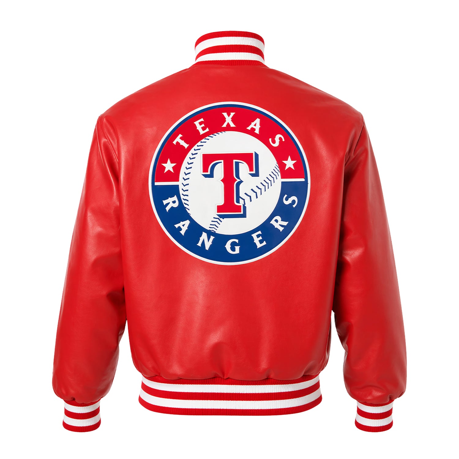 MLB Men's Texas Rangers Red Wool & Leather Varsity Jacket (Back)