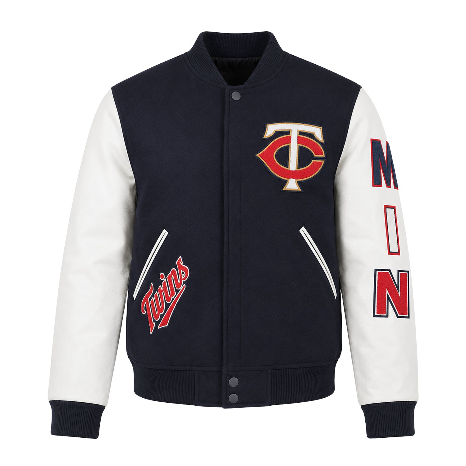 MLB Men's Minnesota Twins Black Wool & Leather Varsity Jacket