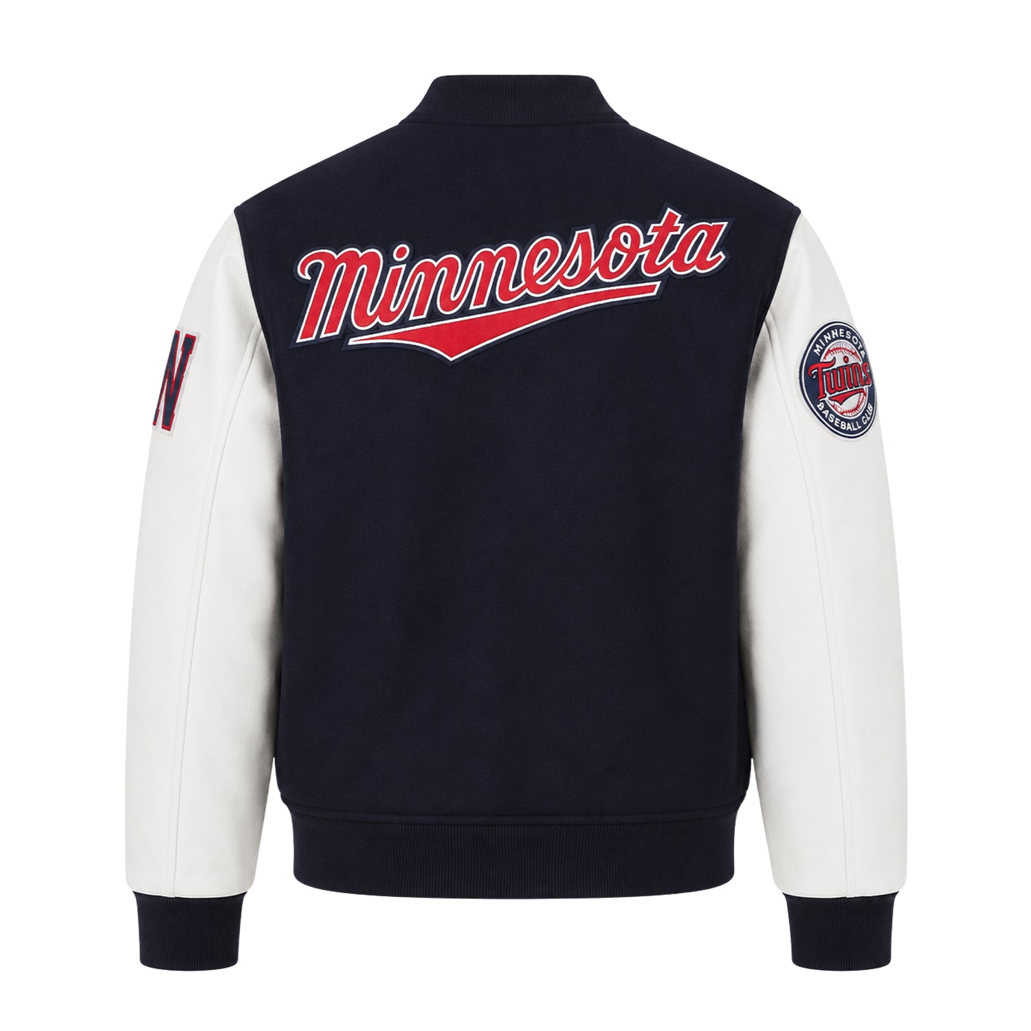 MLB Men's Minnesota Twins Black Wool & Leather Varsity Jacket (Back)