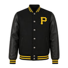 MLB Men's Pittsburgh Pirates Black Leather Varsity Jacket