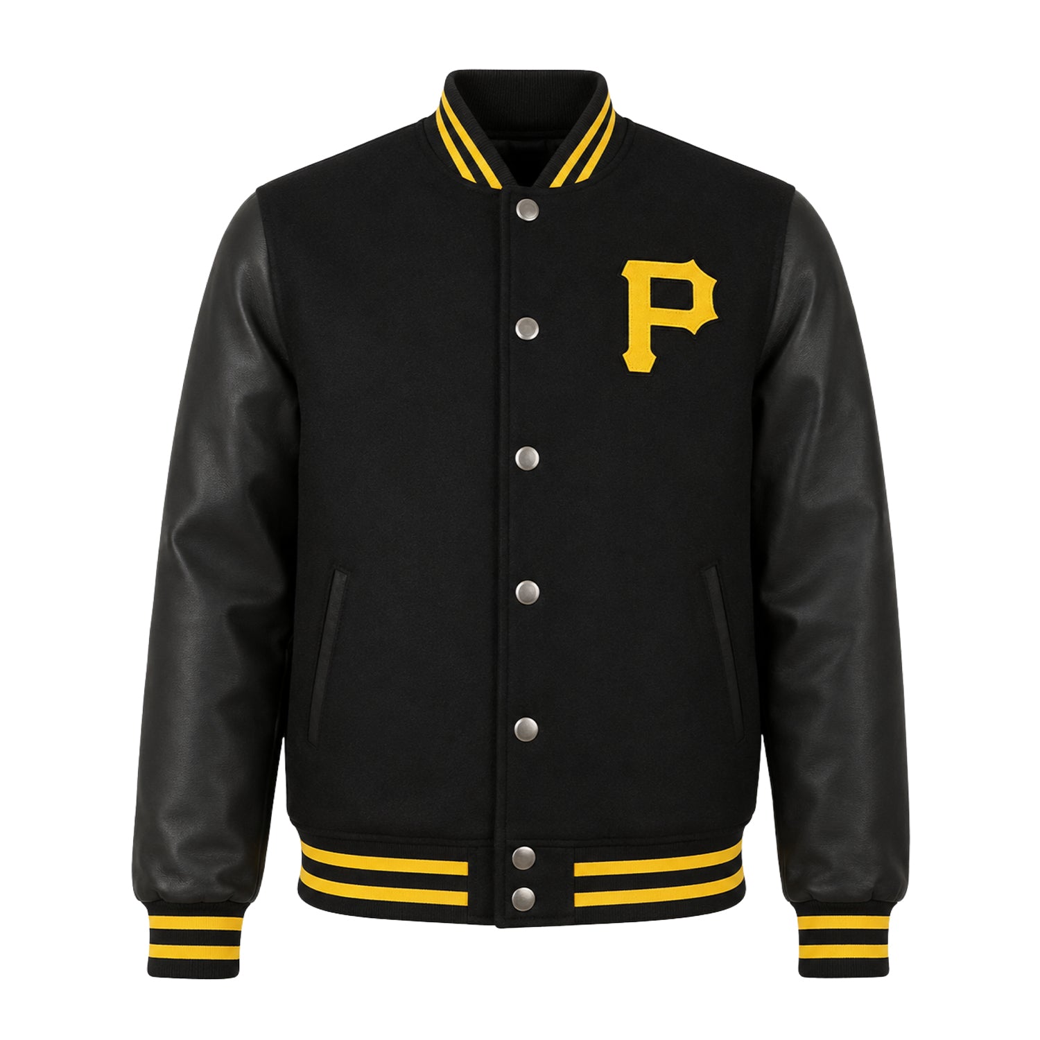 MLB Men's Pittsburgh Pirates Black Leather Varsity Jacket