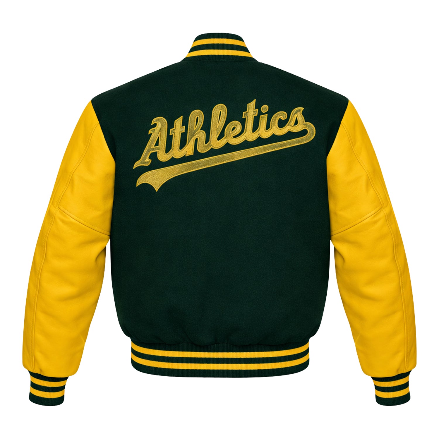 MLB Women's Oakland Athletics Green and Yellow Varsity Jacket (Back)