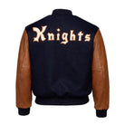 MLR Men's Knights Logo White Varsity Jacket (Back)