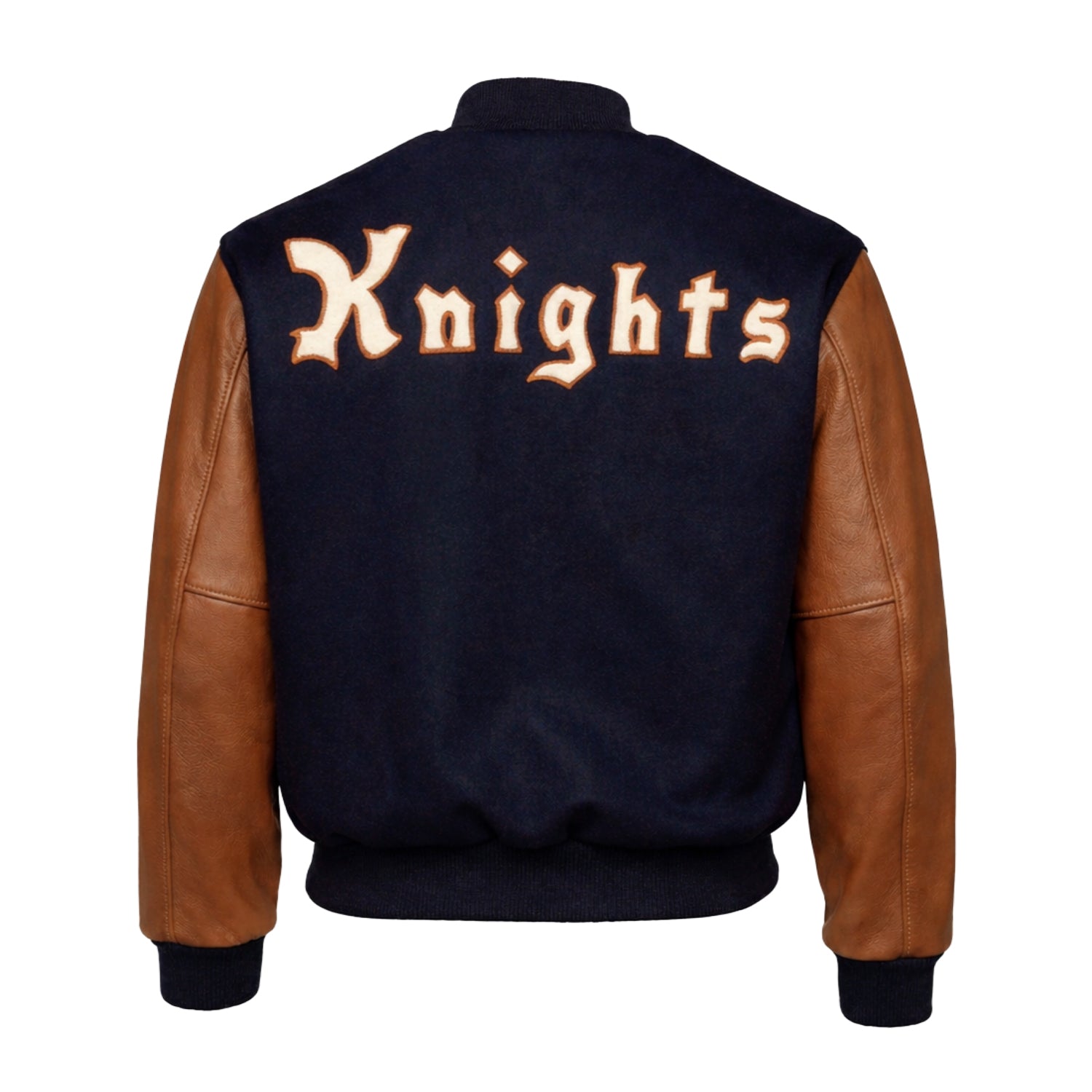 MLR Men's Knights Logo White Varsity Jacket (Back)