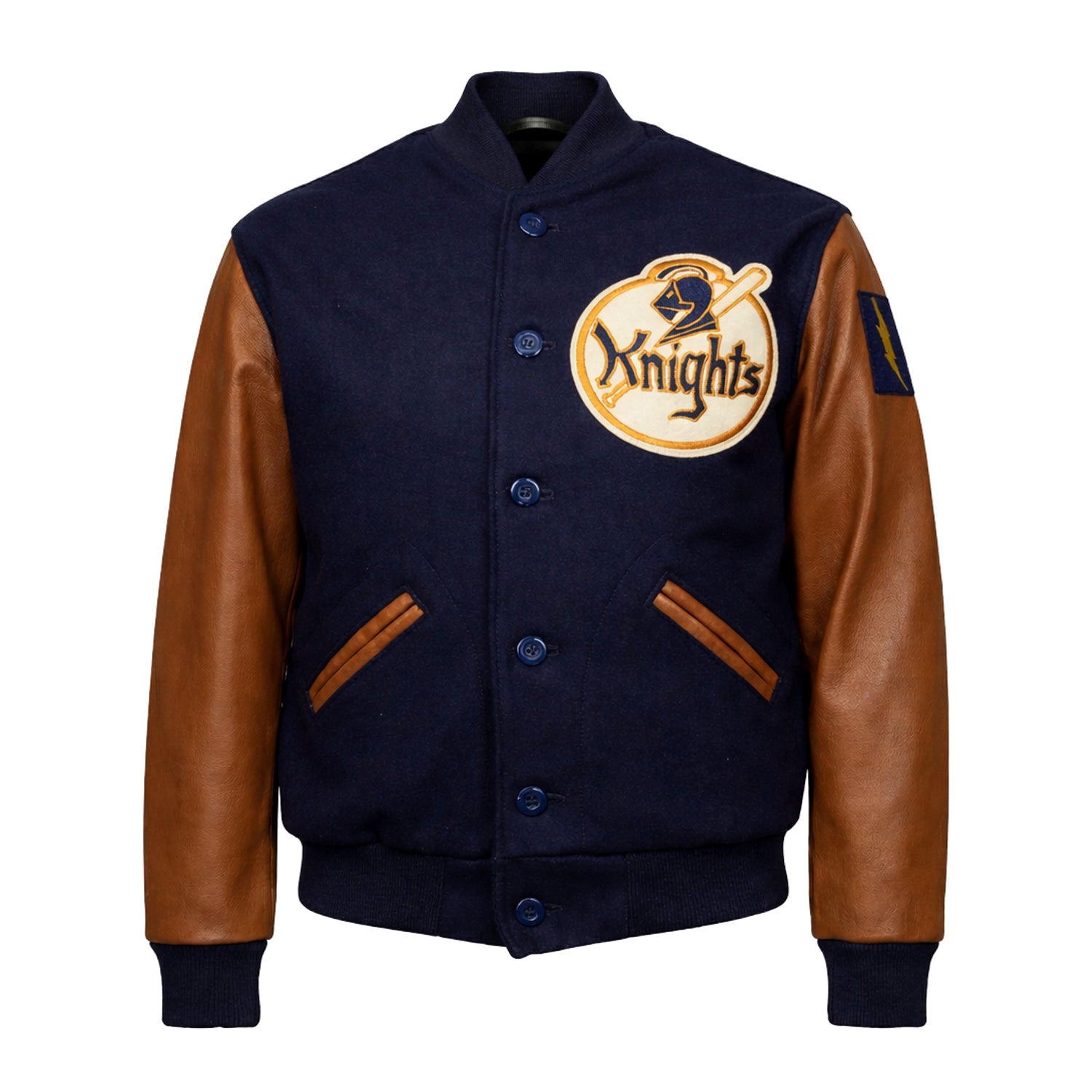 MLR Women's Knights Logo Navy & Brown Varsity Jacket