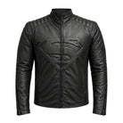 Man's Biker Superman Smallville Steel Shield Black Leather Jacket