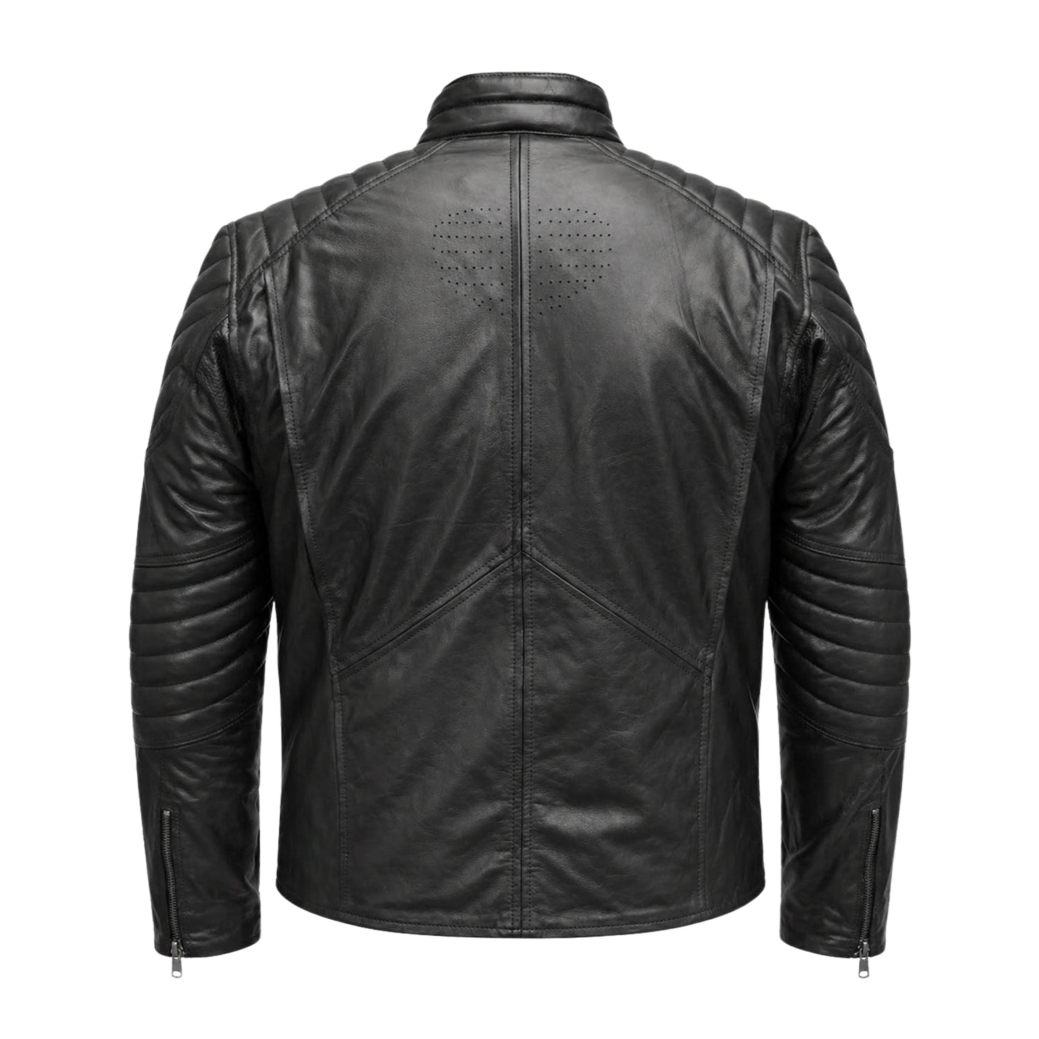 Man's Biker Superman Smallville Steel Shield Black Leather Jacket (Back)