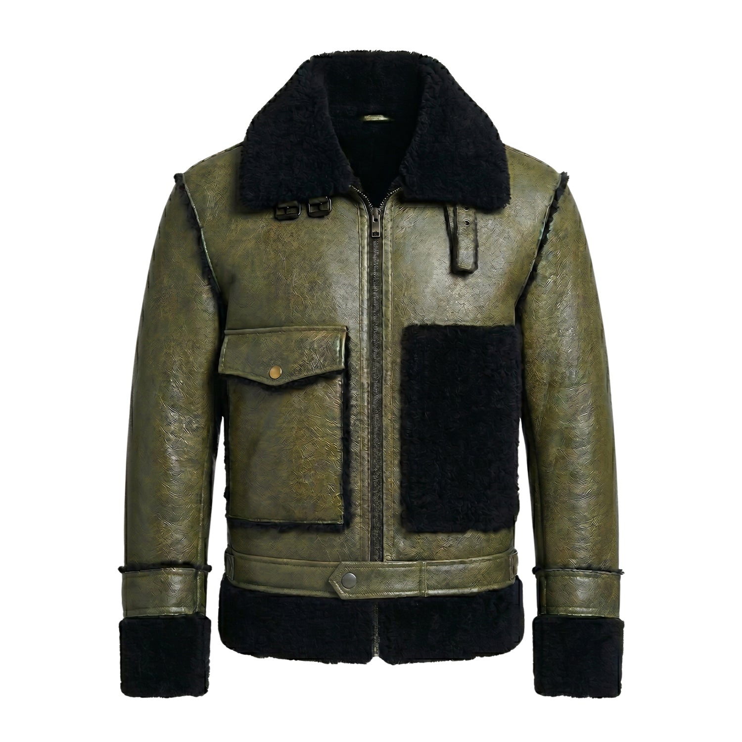 Men's B3 Flight Black Fur Olive Green Shearling Jacket