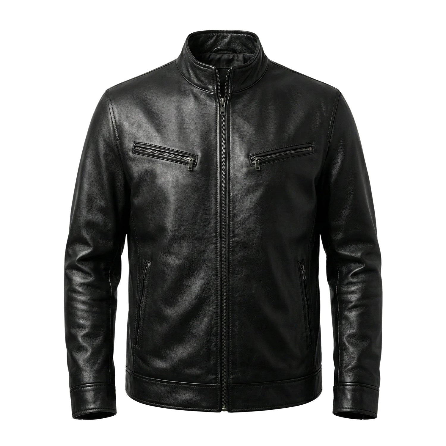 Men's Biker Asymmetric Zip Black Leather Jacket