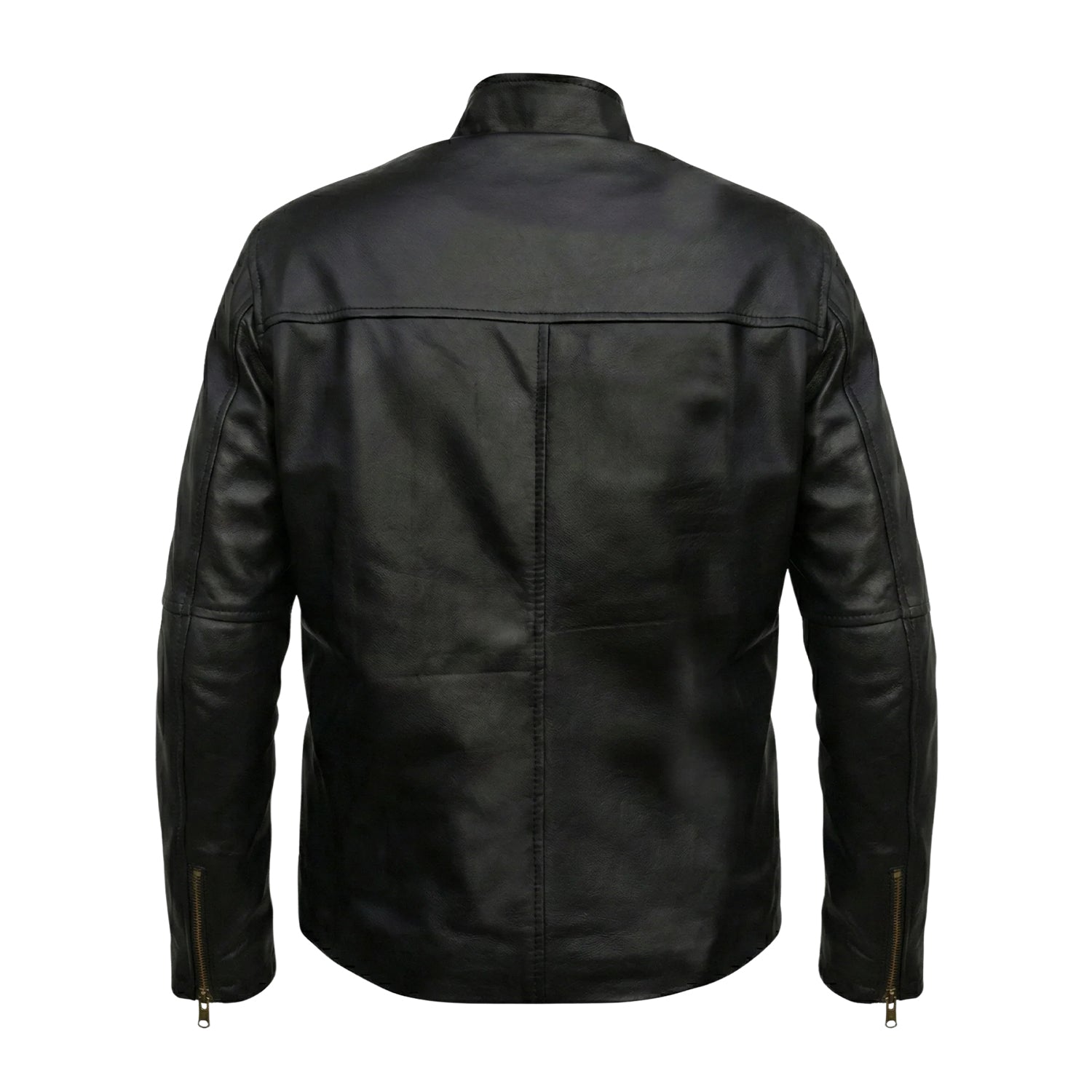 Men's Biker Asymmetric Zip Black Leather Jacket (Back)