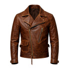 Men's Biker Asymmetric Zip Distressed Brown Leather Jacket